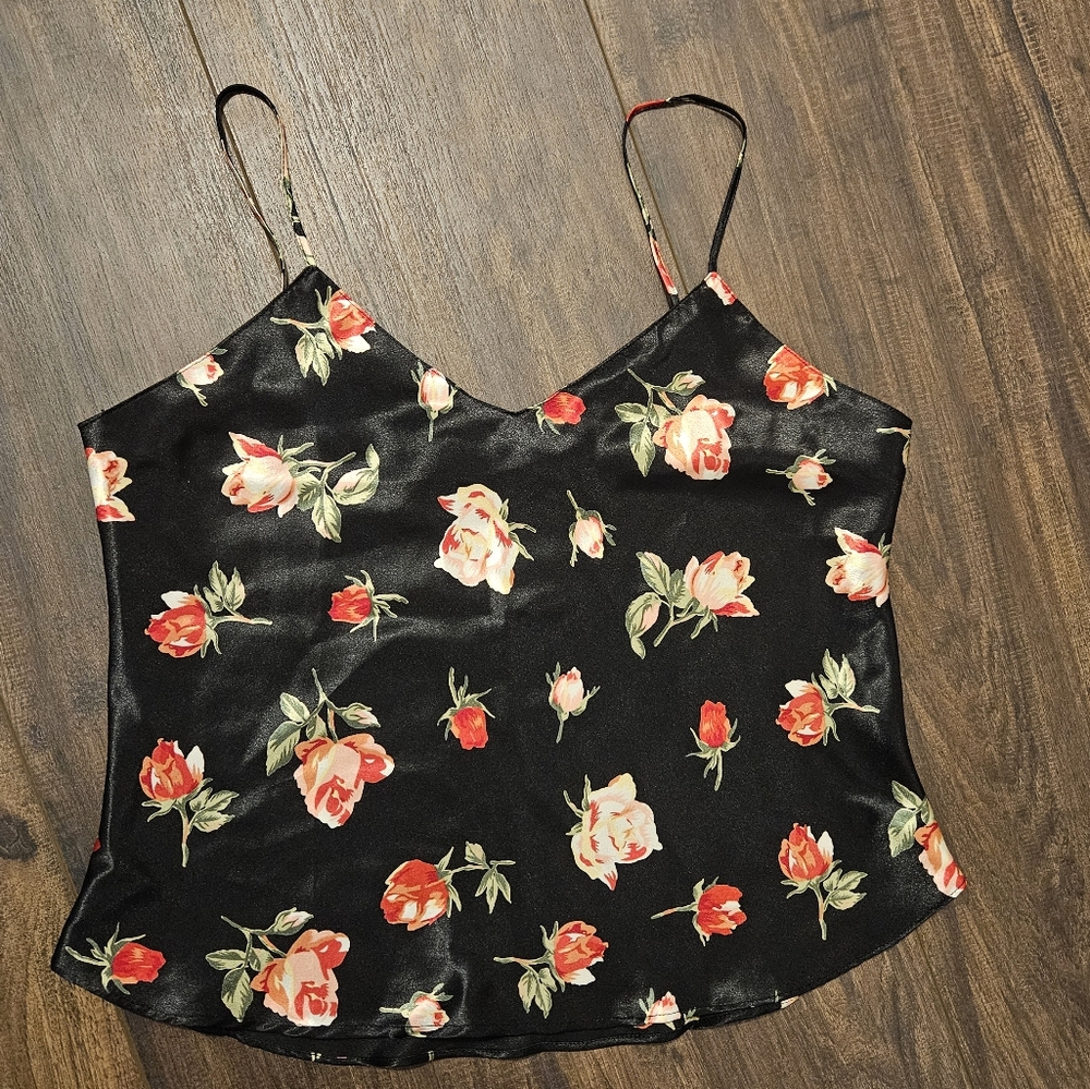 Floral Black Satin Camisole